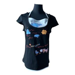 Vintage 90s Graphic Layered Halter Baby Tee Black & White Y2K Style S/M